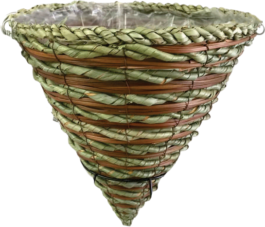 16 x 17 Inch Round Rattan Cone Green/Brown 4 Strand Hanger – 15 per case - Hanging Baskets